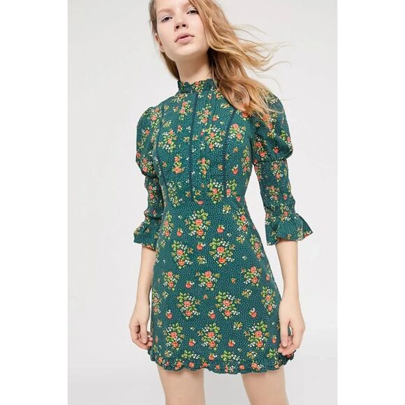 Laura Ashley & Urban Outfitters Maisy Mock Neck Mini Dress - Size Small - Picture 1 of 9